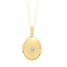 14K yellow gold oval locket with 1 round brilliant cut diamond accent 22 inch 14K yellow gold adjustable rope chain | Diamond Oval Locket | 14K Yellow Gold Necklace | Size 22" | Helzberg Diamonds Oval Diamond Locket Necklace, Timeless Yellow Gold Oval Locket Necklace, Timeless Oval Yellow Gold Locket Necklace, Oval Yellow Gold Locket Necklace, Oval 14k Yellow Gold Locket Necklace, Yellow Gold Locket Necklace With Oval Pendant, Classic Yellow Gold Oval Link Locket Necklace, Classic Yellow Gold Locket Necklace With Oval Link, Oval Yellow Gold Locket Jewelry