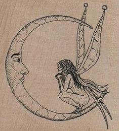 a drawing of a woman sitting on the moon