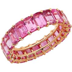 Ruchi New York - Dolce Ring in Pink Sapphire Pink Emerald Cut Ruby Ring In Fine Jewelry, Emerald Cut Pink Ruby Ring In Fine Jewelry Style, Pink Half Eternity Diamond Band, Pink Diamond Half Eternity Band, Pink Sapphire Stackable Ring In Fine Jewelry Style, Elegant Pink Ruby Ring, Elegant Pink Ruby Gemstone Ring, Pink Diamond Stackable Rings, Pink Emerald Cut Sapphire Ring Fine Jewelry