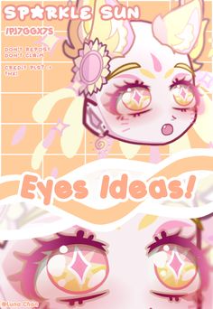 an anime character with pink eyes and flowers on her head, in front of a tiled background