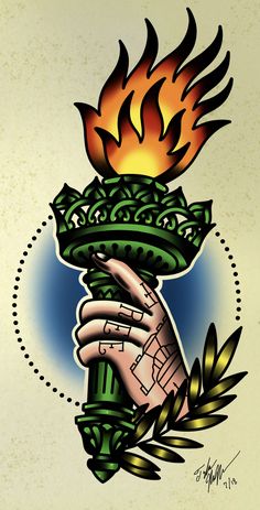 a drawing of a hand holding a burning object with flames coming out of it's fingers