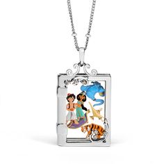 a necklace with an image of disney characters on it