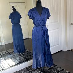 So Lightweight And Flowy. Free Shipping On A 3-Item Bundle Order ;) Elegant Blue Wrap Dress For Summer, Blue Maxi Length Wrap Dress For Spring, Blue Asymmetrical Hem Maxi Dress For Formal Occasions, Blue Midi Wrap Dress For Party, Blue Fitted Wrap Dress For Brunch, Blue Fitted Wrap Dress For Formal Occasions, Blue Wrap Dress For Summer Evening, Elegant High-low Hem Dress For Brunch, Elegant Blue Summer Wrap Dress