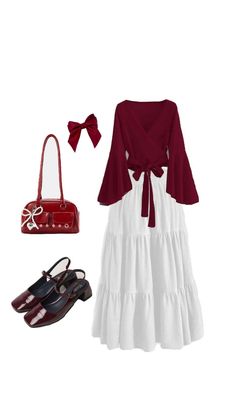 Cherry Aesthetics Outfit, Red Hijab Outfit, Cherry Inspired Outfit, Cherry Red Outfit, Girls Dress Outfits