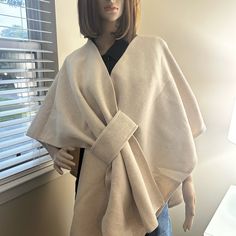 New! Beautiful Luxury Look Cape That Has A Wool Feel But Is Acrylic. Cape Is Decidedly Upscale And Sophisticated. The Fabric & Workmanship Is Of Superior Quality And Looks Great On Every Shape & Size. Loop Pull Through Closure On The Front One Size Pull Through, Cream Color, Cape, Looks Great, Jackets For Women, Jackets & Coats, Wool, Women Shopping, Fabric