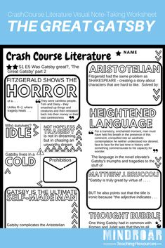 the great gatsby crash course literature and writing worksheet for middle school students