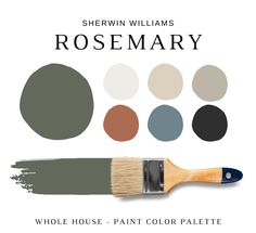 a paintbrush with different colors and the words rosemary in white, blue, green, brown