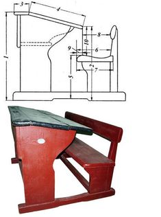 a drawing of a wooden bench next to a drawing of a chair with a seat on it