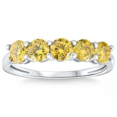 three stone yellow sapphire ring in white gold