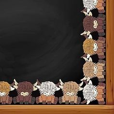 a blackboard with some cartoon animals on it