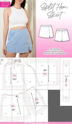 Split Hem Skort Sewing Pattern Easiest Sewing Patterns, Sewing Mini Skirts Patterns, Women’s Shorts Sewing Pattern, Biker Shorts Sewing Pattern, Sewing Two Piece Outfit, Short Patterns Sewing Free Women, Boxer Short Sewing Pattern, Summer Sewing Patterns Free, Skort Sewing Patterns Free