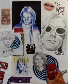 Kurt Cobain from Nirvana Distortion Sketchbook Page, How I Do My Sketchbook Pages, Sketchbook Pages Alt, Portraiture Sketchbook Pages, Cat Sketchbook Page, Sketchbook Spread, Drawing Journal