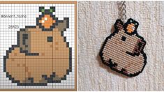 a cross stitch keychain with an image of a hamster on it