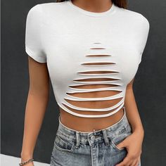 Sexy Cut Out Crop Top. Size 8/10 Casual Summer Hollow-out Crop Top, Trendy Fitted Crop Top With Hollow Out Details, Trendy Fitted Hollow Out Crop Top, Fitted Hollow Out Tops For Spring, Casual Hollow Out Crop Top For Spring, Stretch Hollow Out Crop Top For Spring, Fitted Casual Crop Top With Hollow Out Details, Spring Hollow Out Stretch Crop Top, Spring Crop Top With Hollow Out Design