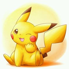 the pikachu is sitting down and smiling