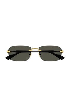 A narrow rectangular frame defines this pair of sunglasses in gold-toned metal, recalling popular styles from the '90s. A Web enamel detail and the Interlocking G feature along the temples, completing the silhouette with archival references. 100% UV Protection Frame height: 3.6cm Frame Width: 13.9cm Temple length: 140mm Lens height: 35.9mm Nose bridge length: 16mm Frame Material: Metal Gucci Square Frame Metal Sunglasses, Gucci Gold Rimless Sunglasses, Chanel Loafers, Popular Styles, Metal Sunglasses, Gucci Sunglasses, Nose Bridge, Gucci Men, Popular Style