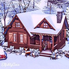 bloxburg winter houses Winter Home Exterior Bloxburg, Sims 4 Beautiful Houses, Bloxburg Log Cabin Layout, Small Winter House Bloxburg, Bloxburg Cabin Exterior, Winter Cabin Layout, Winter Cabin Sims 4, Log Cabin Sims 4, Sims 4 Holiday Home