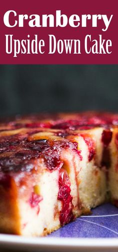 cranberry upside down cake on a plate with the title overlaying it