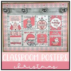 a pink and white classroom poster hanging on a wall with the words classroom posters below it