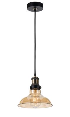 an industrial style pendant light fixture with clear glass shades on the bottom and black cord