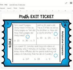 the math exit ticket is shown in microsoft's office computer toolbox, which contains instructions for students to use