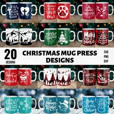 20 christmas mugs with different designs on them