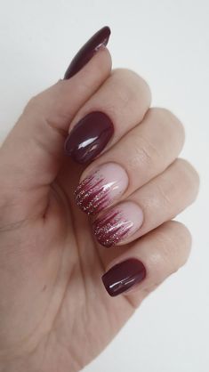 Pink And Burgundy Nail Designs, Nail Art Maroon Simple, Maroon Nail Ideas, Brown Acrylic Nails, Couture Nails, Red Chrome, Maroon Nails, Cute Simple Nails