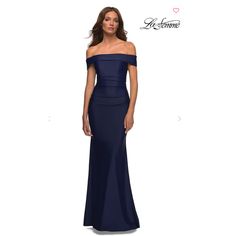 Bridesmaid Dresses Navy Blue Long, Off Shoulder Gala Dress, Dark Blue Off Shoulder Dress, Navy Ball Dress, Marine Ball Dresses Formal Gowns, Navy Blue Ball Dress, Blue Off-shoulder Evening Dress With Fitted Bodice, Blue Ruched Off-shoulder Maxi Dress, Blue Fitted Off-shoulder Dress For Wedding