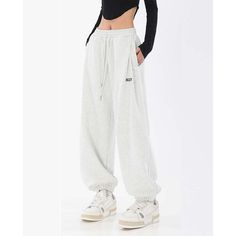 Drawstring Harem Sweatpants - SweatshirtsHoodies.com Basic Relaxed Fit Bottoms With Drawstring, High-waist Cotton Joggers With Drawstring, High Waist Cotton Joggers With Drawstring, Basic Stretch Bottoms For Leisure, Basic Gray Bottoms For Leisure, High Waist Cotton Leisure Sweatpants, High Waist Cotton Sweatpants For Leisure, Sporty Hip-length Bottoms For Loungewear, Harem Sweatpants