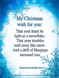 a blue christmas card with snowflakes and the words, my christmas wish for you