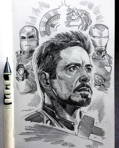 a pencil drawing of iron man