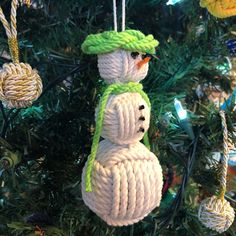 Lime Green Cap Nautical Snowman Hand Woven Monkey Knots for your tree Mystic Knotwork Nautical Snowman, Macrame Holiday, Monkey Knot, Christmas Ideas To Make, Nautical Ideas, Nose Warmer, Jenga Blocks, Ping Pong Balls, Green Cap