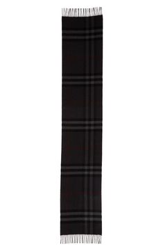 Bold checks lend signature distinction to a supremely soft cashmere scarf tipped with slim fringe. 11 3/4" x 66"; 2 3/4" fringe 100% cashmere Dry clean Made in the UK Giant Check, Cashmere Scarf, The Uk, Burberry, Checks, Cashmere, Dry Clean, Nordstrom, Luxury Fashion