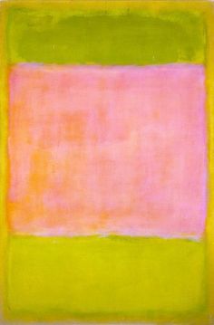 an abstract painting with pink, yellow and green colors