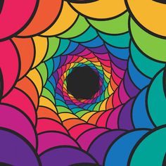 an image of a colorful spider web with black hole in the center and rainbow colors