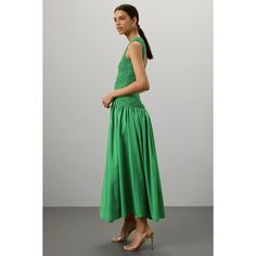 Green (100% Polyester). Cocktail Dresses. Scoop neck. Back zipper closure. 55" from shoulder to hemline. Imported. Spring A-line Maxi Dress With Smocked Back, Spring A-line Midi Dress With Smocked Bodice, Spring Party Maxi Dress With Smocked Bodice, Summer Evening Midi Dress With Smocked Bodice, Spring Evening Maxi Dress With Smocked Bodice, Spring Party Midi Dress With Smocked Back, Spring A-line Dress With Smocked Bodice, Spring Evening Midi Dress With Smocked Back, Spring Fit And Flare Dress With Smocked Back