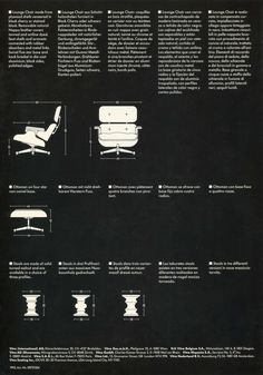 an advertisement for the eames chair and ottoman, with instructions on how to use it