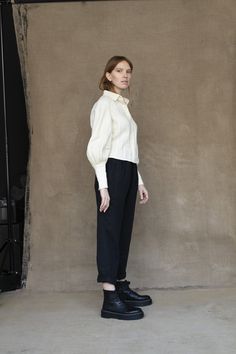 "Bishop sleeve blouse -- a pinch of a classic in the ensemble. This linen Victorian blouse combines modern notes with a throwback to the good old days. Thanks to its gentle puffy sleeves and long barrel button cuffs, you can wear it not only daily but also on special occasions. And, as always, our garment is beautified with handmade fancy stitches. This linen blouse is a cropped version of our standard blouse. DETAILS ⚬ The yoke is decorated with handmade fancy stitches. ⚬ Classic collar. ⚬ Fron High Waisted Pants Black, Linen Camisole, Bishop Sleeve Blouse, Black Linen Pants, Victorian Blouse, Linen Tunic Dress, Linen Pajamas, Pants High Waisted, White Linen Dresses