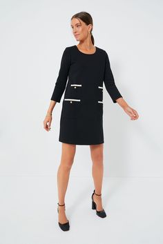 Black Francoise Mod Mini Dress | Tuckernuck Fall Dresses For Work Office Wear, 60s Silhouette, Modern Uniform, Minimalist Details, Chic High Heels, Mod Mini Dress, Gamine Style, Cocktail Attire, 60 Fashion