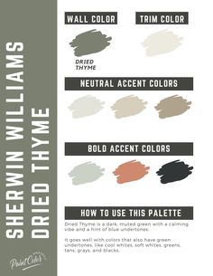 the different shades of paint that are used for walls and ceilings, with text overlaying them