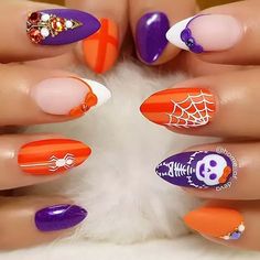 Easy Halloween nails include simple and low-key nail art, such as spider webs, pumpkins, zombies, ghosts, and many other amazing things. Check out our new gallery! #nailart #nailtrends2024 #nailspiration #spookyseason2024 #halloween2024 #halloweennails #halloweennailsdesigns #halloweenmanicure #scaryhalloweennails #skullnails #spiderwebnails #lovemynails #naildesignsjournal Easy Halloween Nails, Purple Halloween Nails, Dark Nail Art, Bat Nails, Black Halloween Nails, Holloween Nails, Halloween Manicure, Halloween Acrylic, Skull Nails