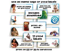 an image of printable labels for children's books and crafts, including animals