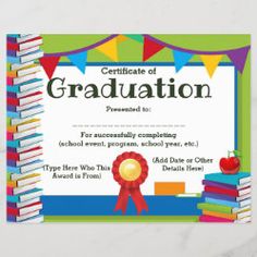 a certificate for completion with books and an apple