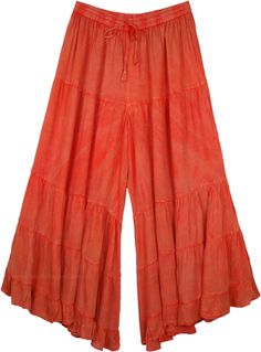 Fiery Orange Stonewashed Hippie Lounge Pants - These pants are in one of the new designs and cut - very chic, boho with its design and different look.  They are stitched in five progressive patches and they increase in girth towards the hem making them wide leg on the final layer. #tlb #SplitSkirtsPants #Stonewash #XLPlus #Solid #Stonewash #WideLegPants #XXLPants #OrangePalazzo Bohemian Ankle-length Bottoms With Relaxed Fit, Orange Wide Leg Festival Pants, Hippie Orange Bottoms For Summer, Orange Wide Leg Pants For Festival, Summer Hippie Orange Bottoms, Orange Hippie Wide Leg Bottoms, Orange Bohemian Cotton Bottoms, Hippie Orange Wide Leg Bottoms, Bohemian Orange Cotton Bottoms