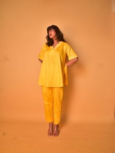 Co Ords, Tailored Pants, Endless Summer, Woven Cotton, Modern Elegance, Co Ord, Yellow Orange, Cotton Weaving, Half Sleeves