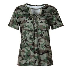 Women Camouflage Print V-Neck Lace-Up T-Shirt. Nwot. Home/ Climbing/ Sport/ Outdoor/ Street / Working T-Shirt Regular Fit, Package Included:1 * Top Edgy Woman, Lace Up T Shirt, Camo Top, Sport Outdoor, Short Sleeve Shirt Women, Camo Shirts, Camouflage Print, Pink Camo, Sleeves (women)