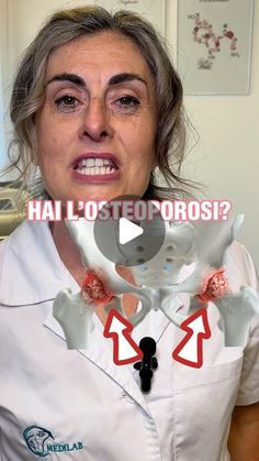 a woman wearing a white lab coat with red arrows on her chest and the words haili's steorosis?