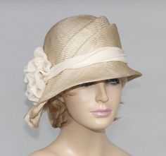 Sophia%2C+beautiful+parasisal+straw+hat%2C+womens+summer+millinery+hat%2C+color+natural+straw Beret Hat Pattern, Kentucky Derby Attire, Derby Attire, Straw Cloche Hat, The Waltons, Cloche Hats, Couture Hats, Antique Hats, Elegant Hats