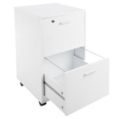 a white filing cabinet with two drawers