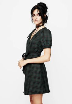 Nightingale Check Collar Mini Shirt Dress – Disturbia Check Fabric, Yellow Accents, Knitwear Dress, Denim Gift, Nightingale, Cardigan Top, Fabric Belt, Mini Shirt Dress, Printed Denim